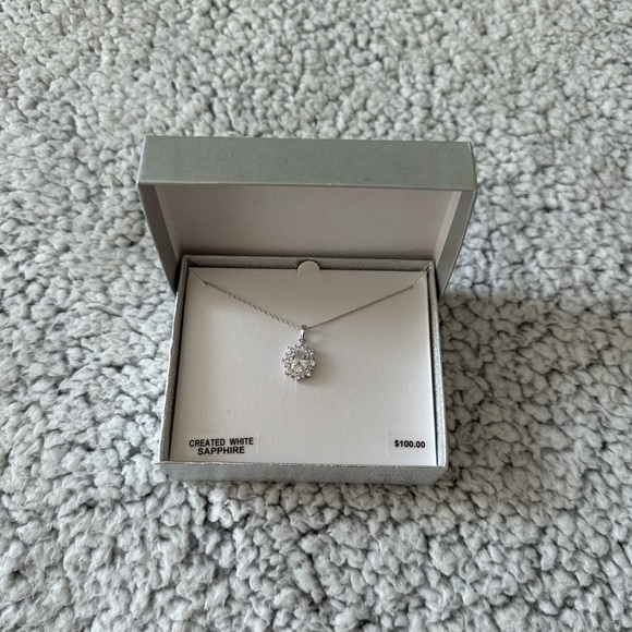 Sterling Silver Lab Created White Sapphire Pendant Necklace 18” - Picture 4 of 8